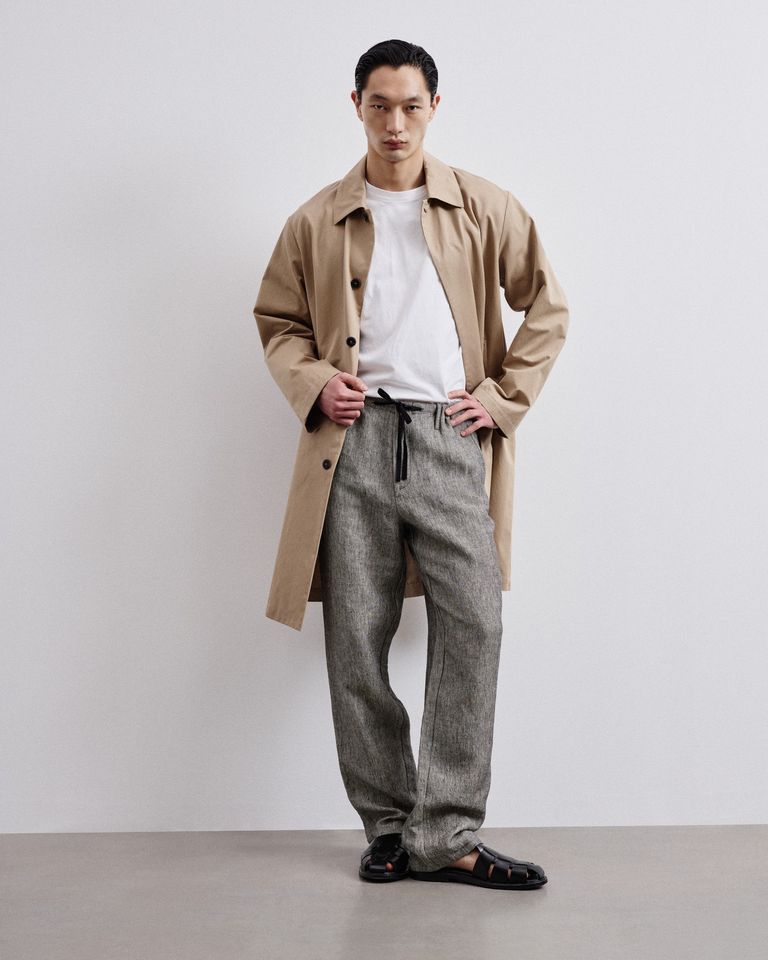 Pantalon en twill mélangé de lin et coton