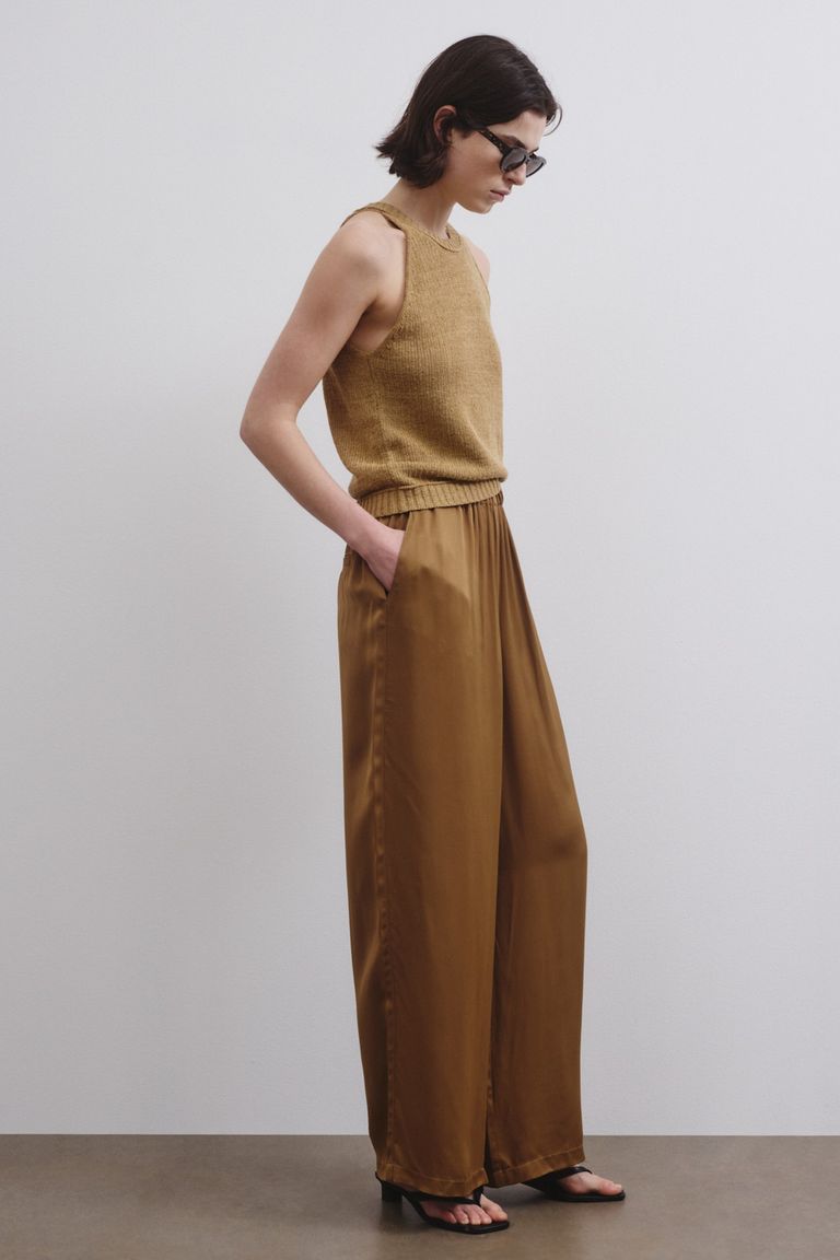 Pantalone fluido in raso di viscosa