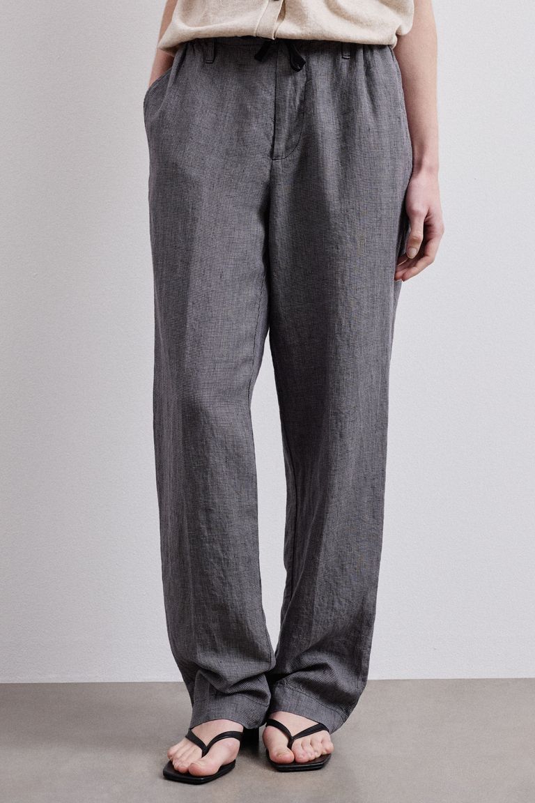 Pied-de-poule linen trousers