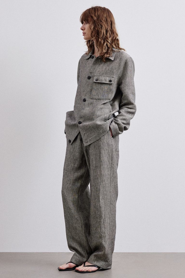 Pantalone in twill melange di lino e cotone nero