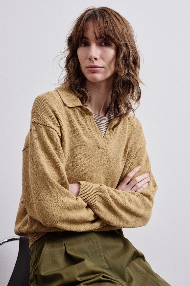 Polo in maglia di cotone e lino