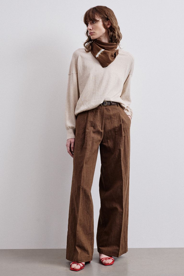 Wide cotton and linen twill trousers