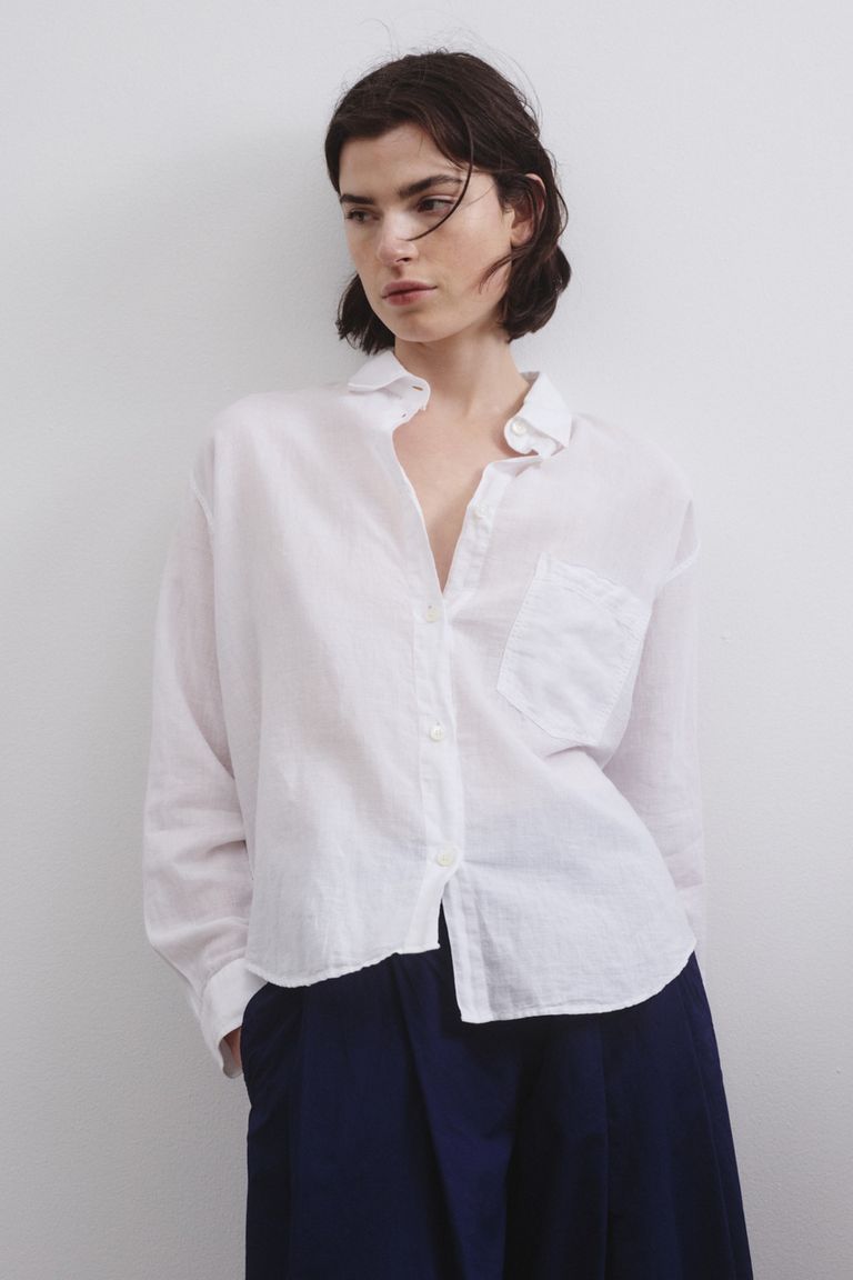 Camicia iconica in garza fiammata di cotone e lino