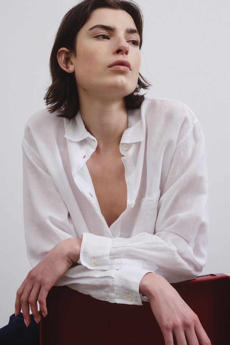 Camicia iconica in garza fiammata di cotone e lino