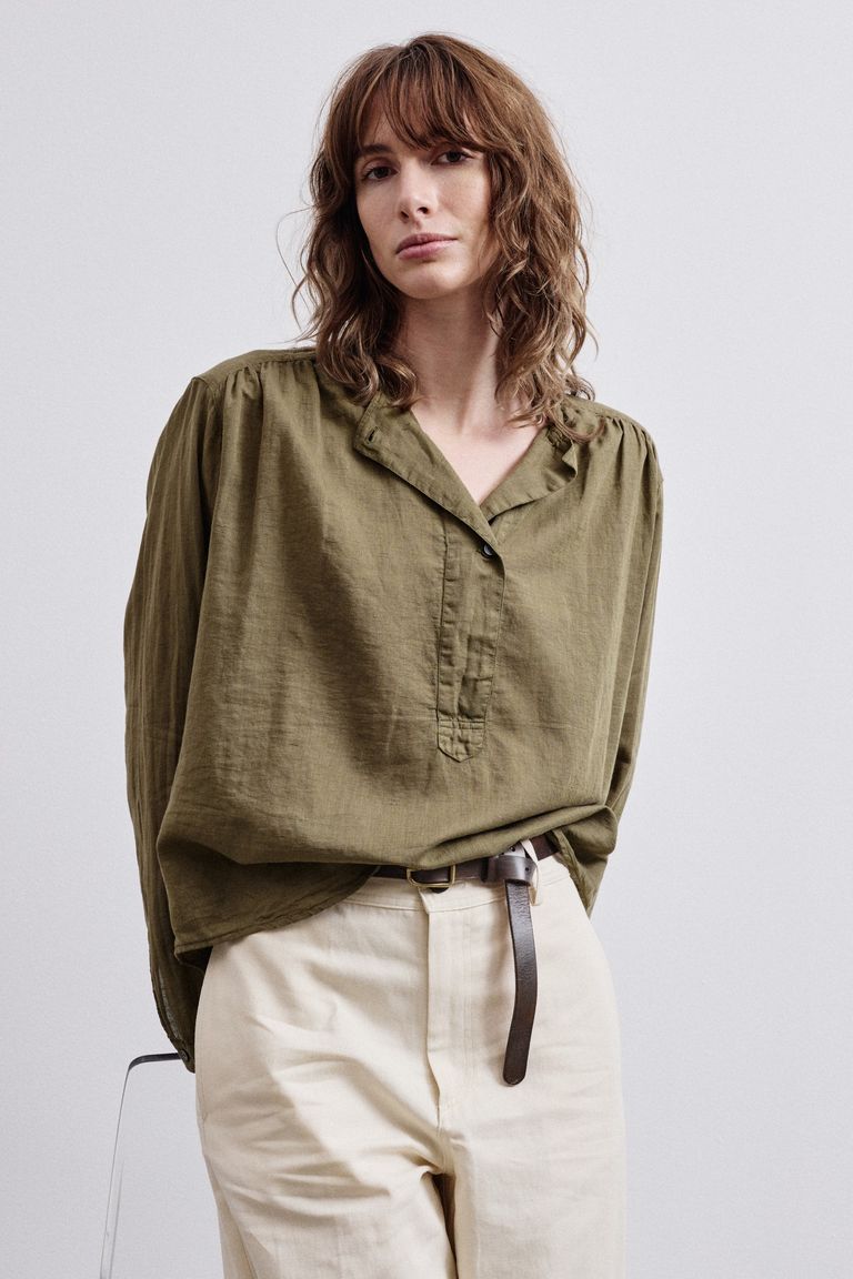 Polo shirt in slub gauze cotton and linen