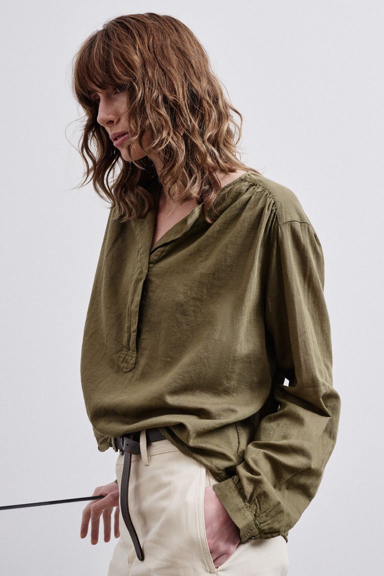 Camicia a polo in garza fiammata di cotone e lino