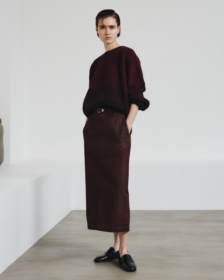 Gonna in drill di cotone mano pelle