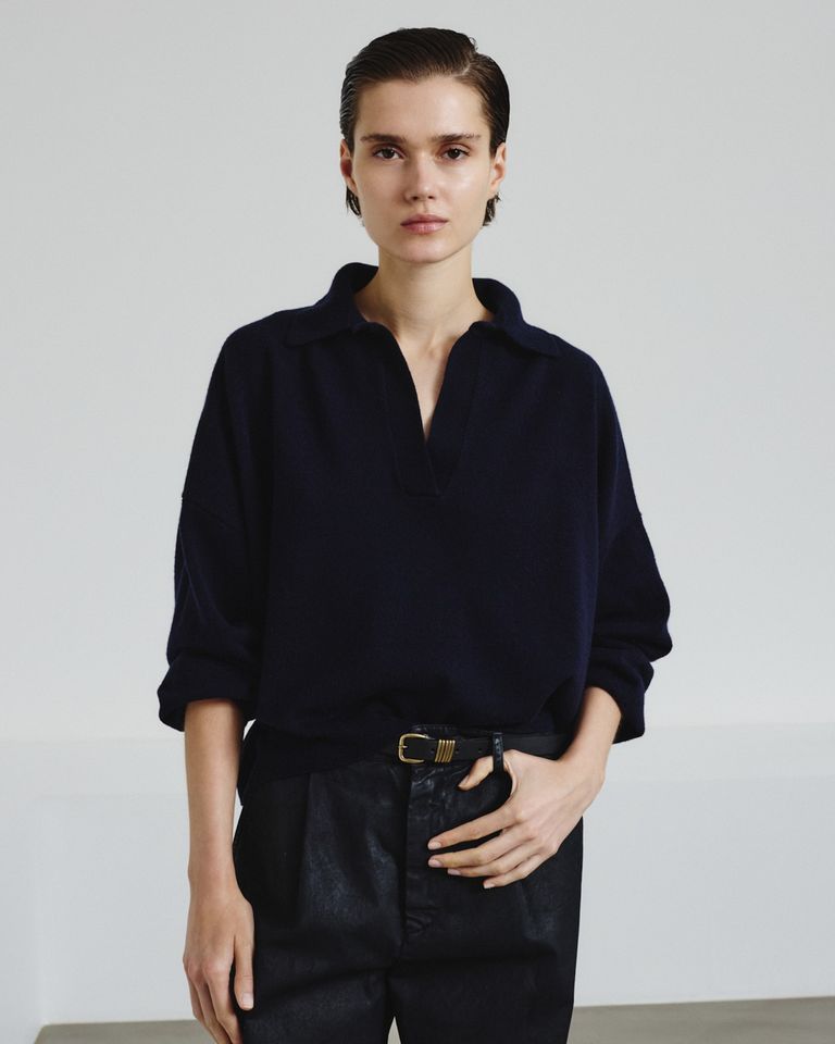 Polo in maglia rasata di lana merinos e cashmere