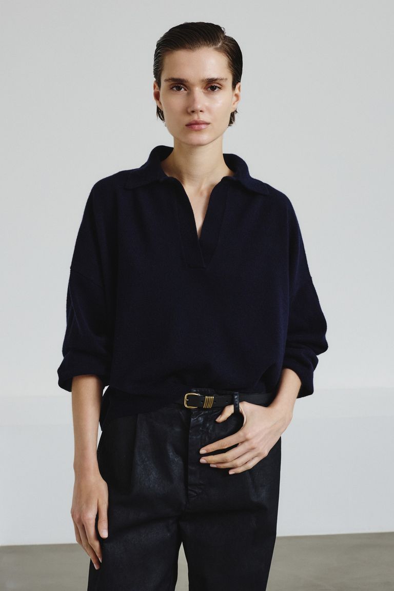 Polo en maille fine en laine mérinos et cachemire