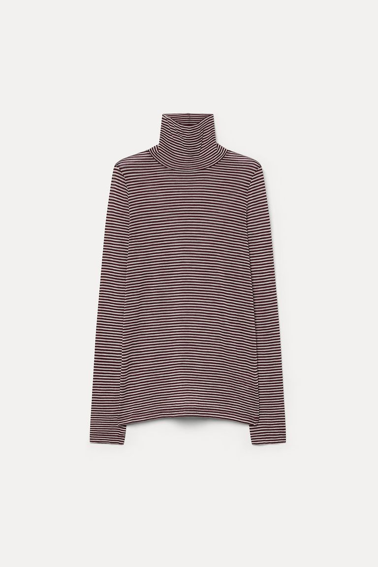 Striped pure wool jersey turtleneck