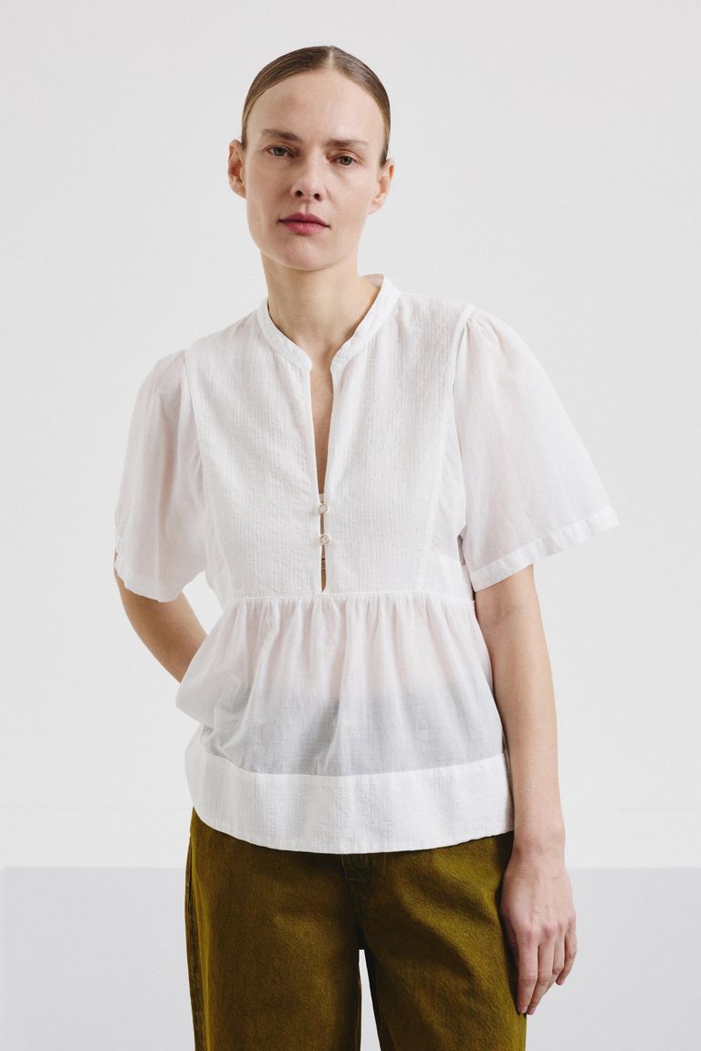 Cotton voile shirt with inserts