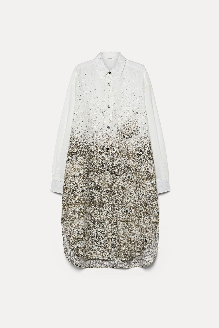 Printed poplin shirt dress