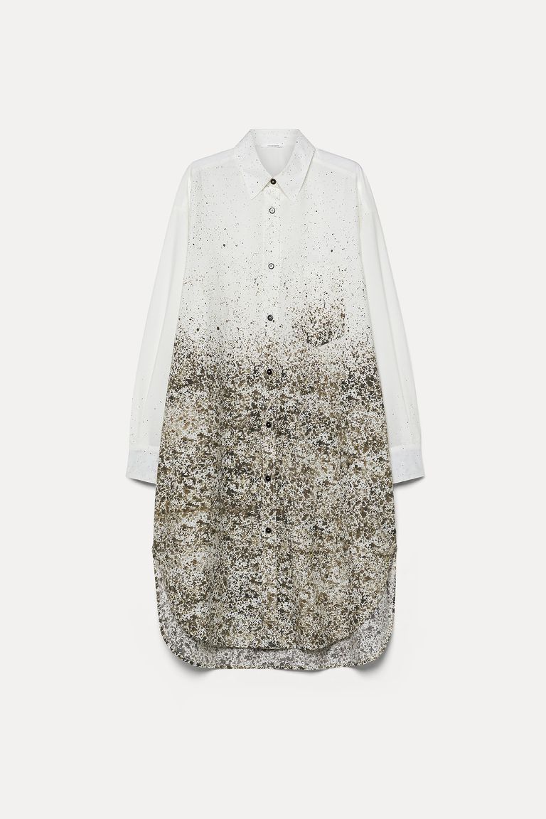 Printed poplin shirt dress dove grey