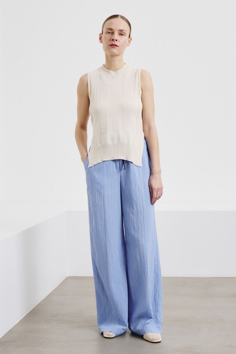 Pantalon en viscose technique rayée