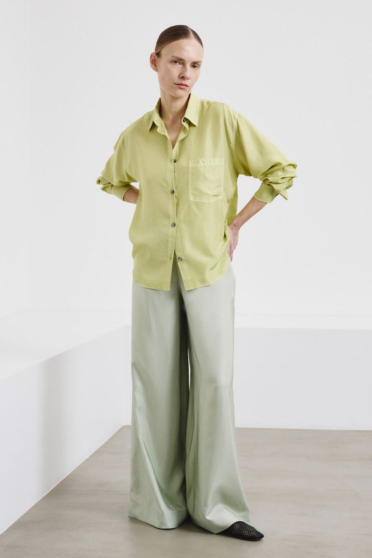 Pantalon taille plate en twill de viscose