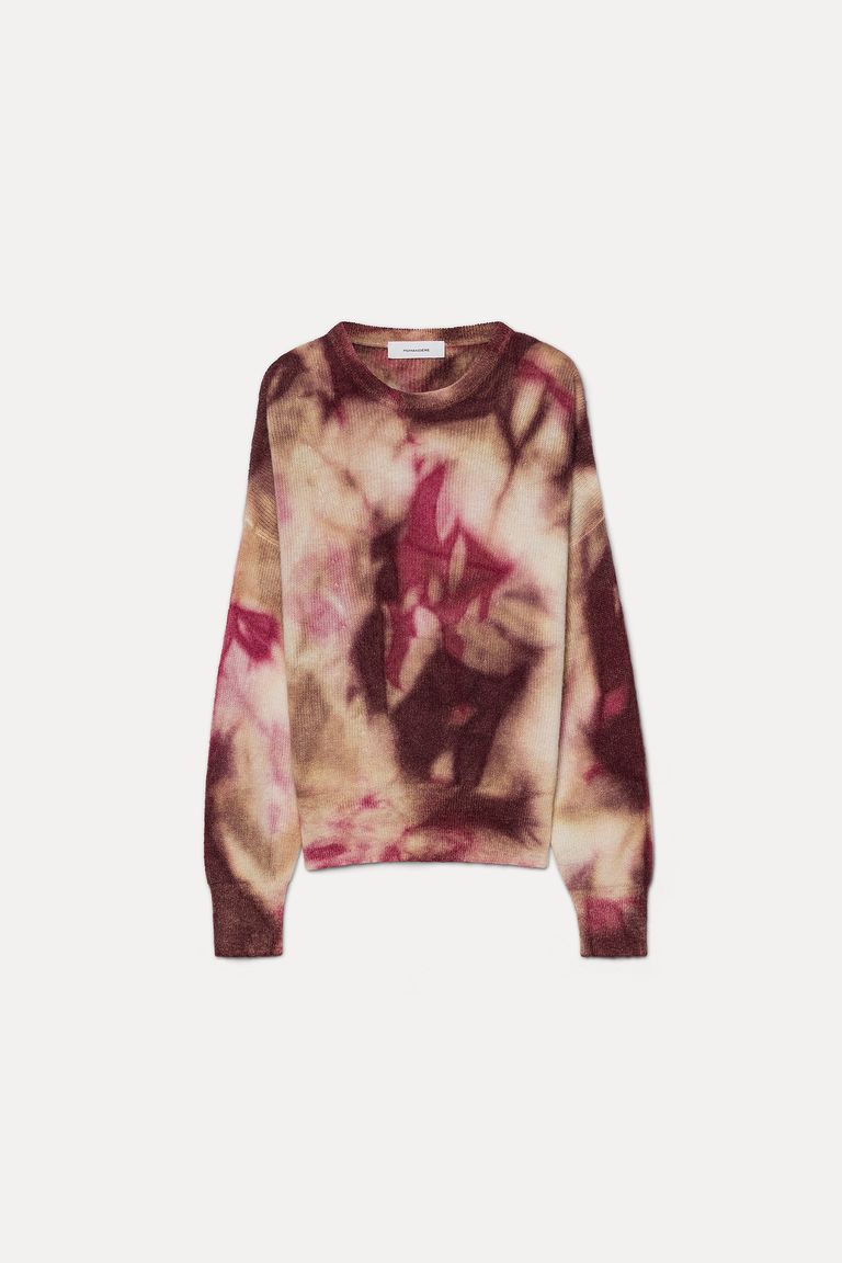 Crew-neck knit in alpaca and wool with tie-dye effect