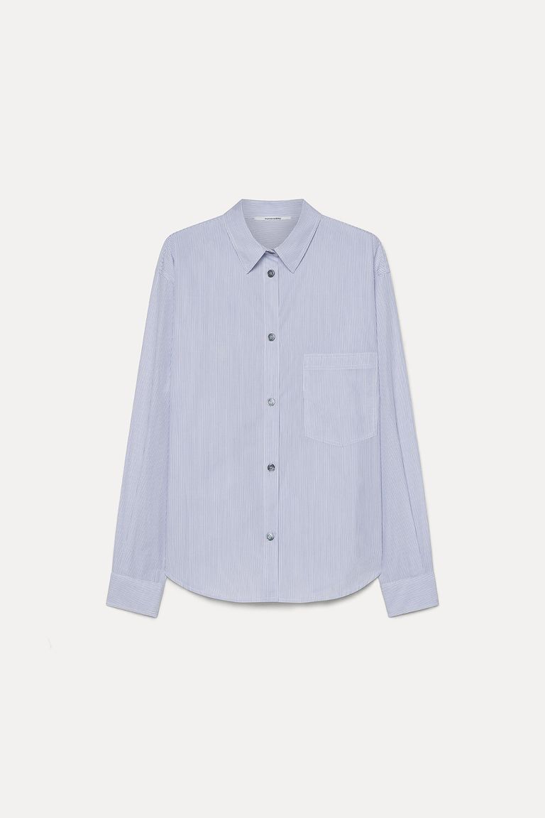 Camicia in popeline rigato celeste