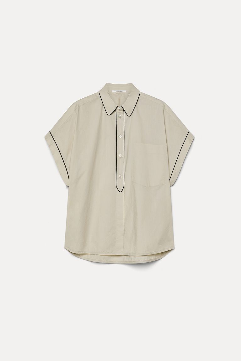 Short-sleeved poplin shirt with piping vanilla