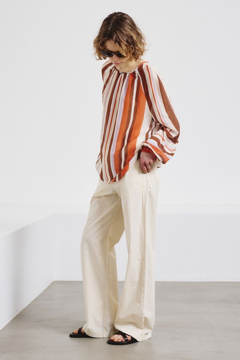 Blusa in chiffon di cotone e seta rigato