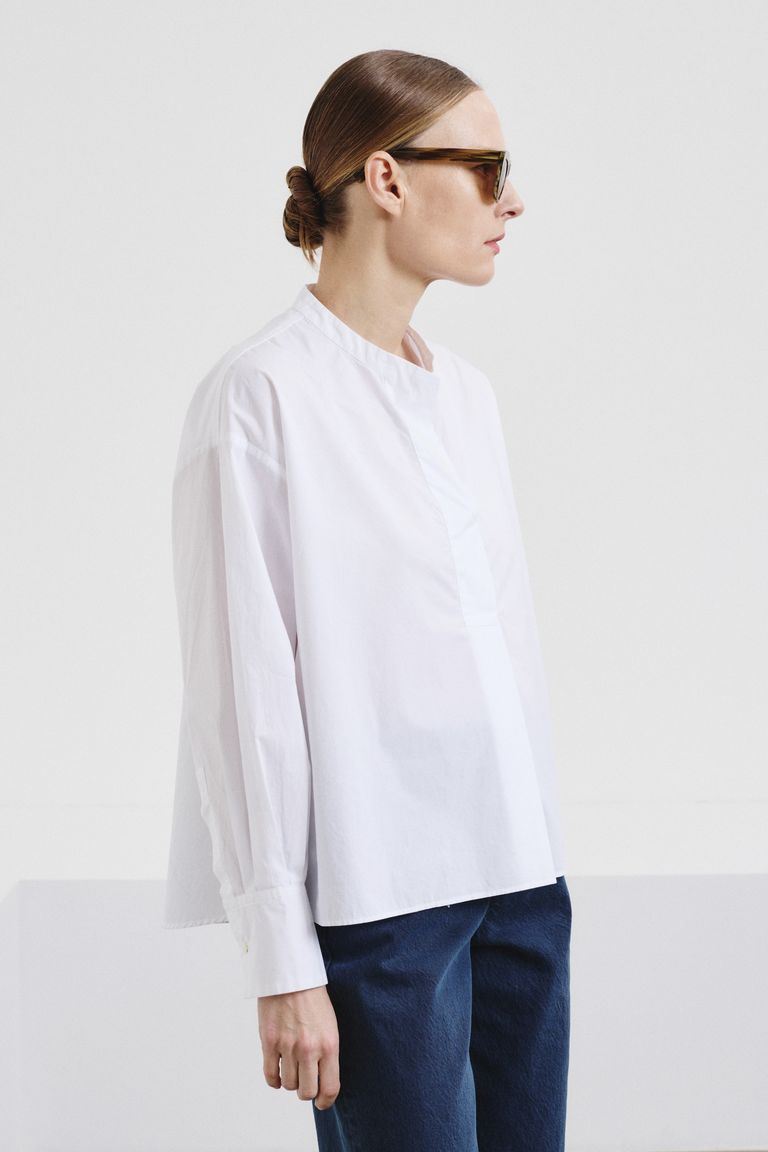 Polo-button shirt in cotton poplin optic white