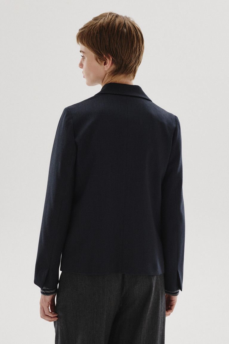 Veste en flanelle de coton et laine chiné bleu foncé