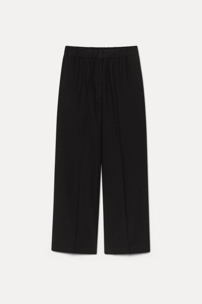 Pantalon à taille élastiquée en gabardine feutrée de coton et laine noir