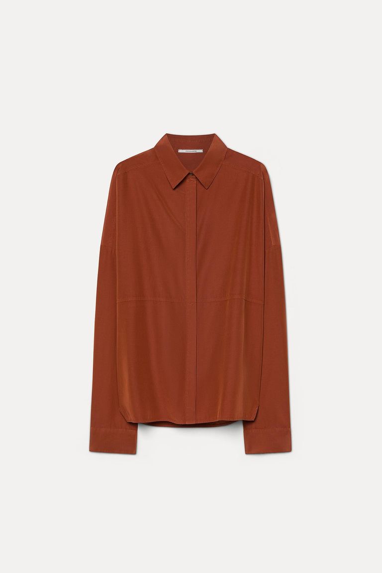 Habutai silk and cotton shirt terracotta