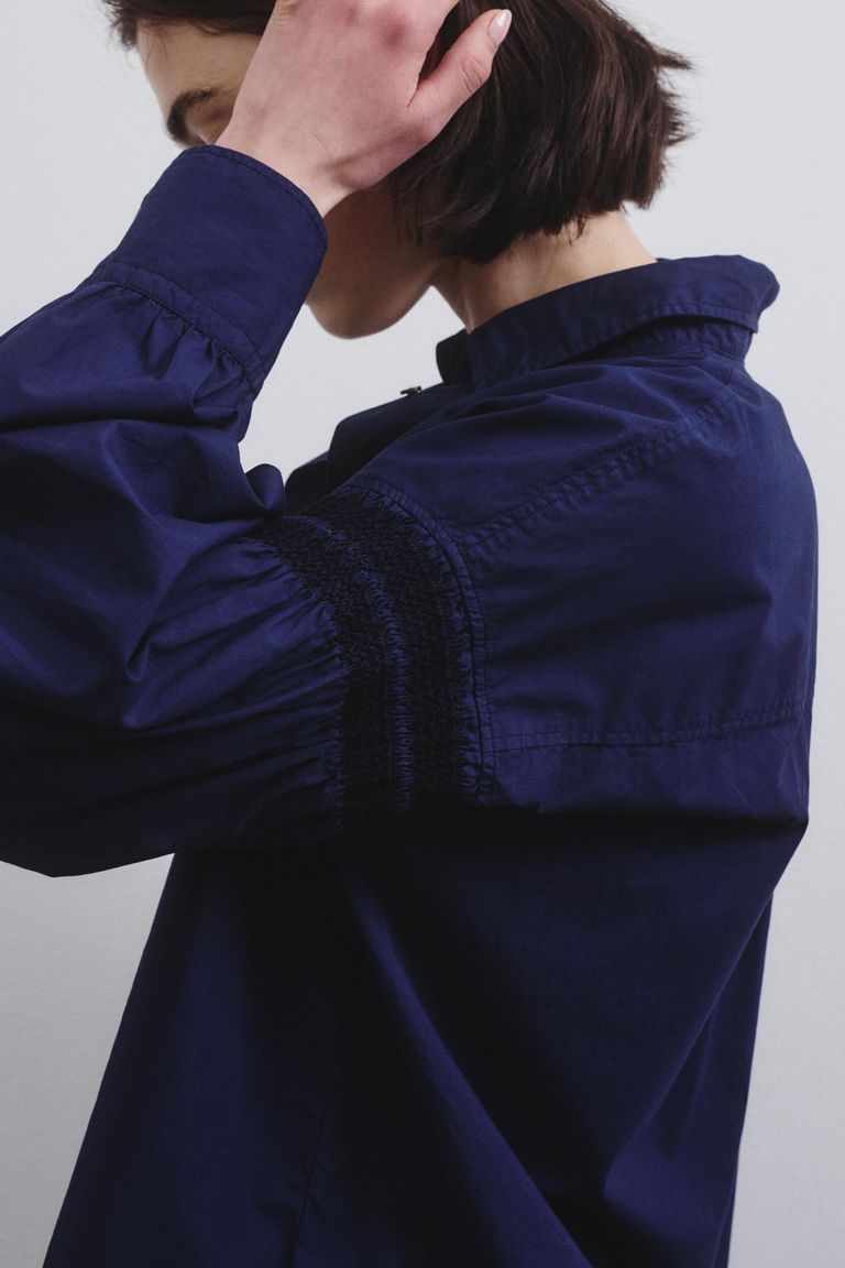 Embroidered poplin shirt midnight blue
