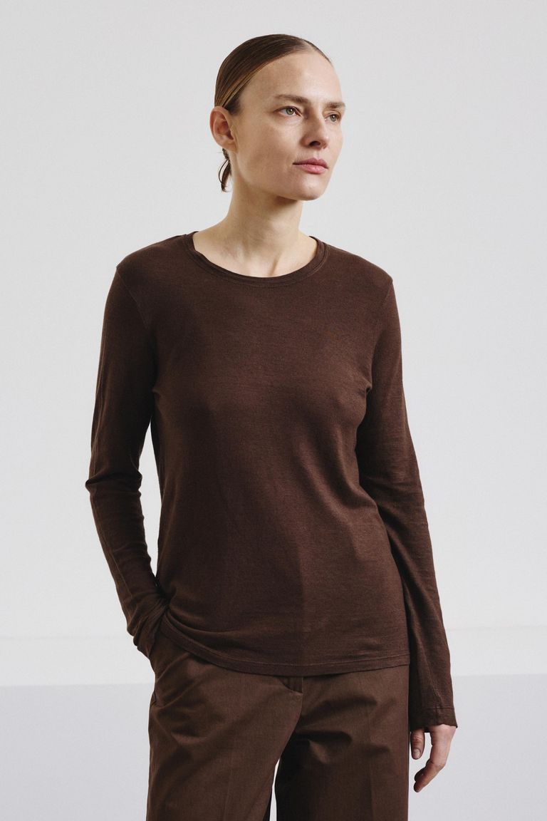 Long-sleeve T-shirt in linen and cotton jersey