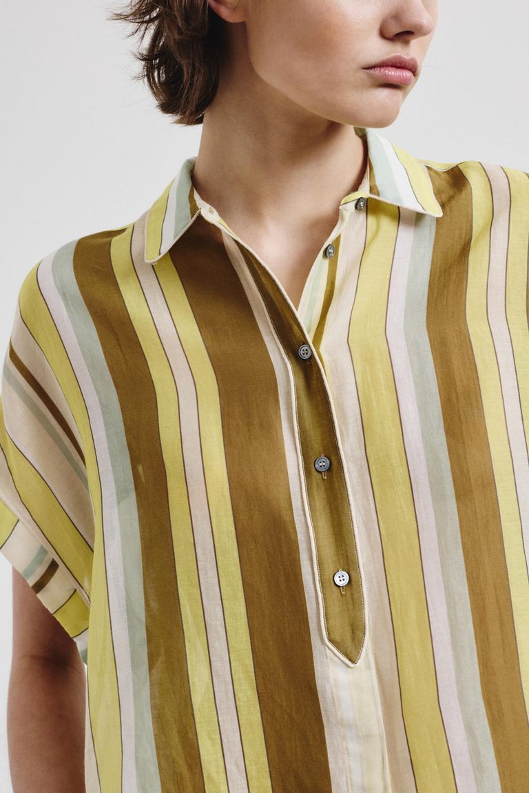Camicia in chiffon di cotone e seta rigato