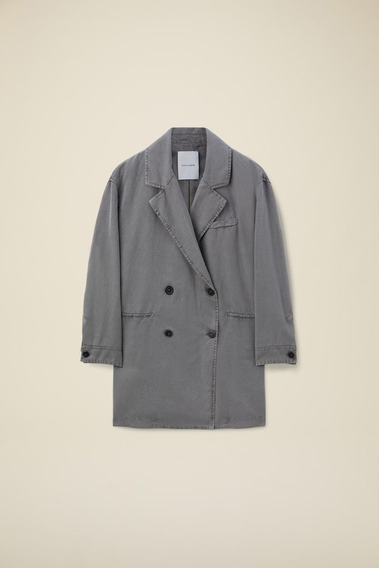 Manteau croisé à double boutonnage en toile flammée gris charbon