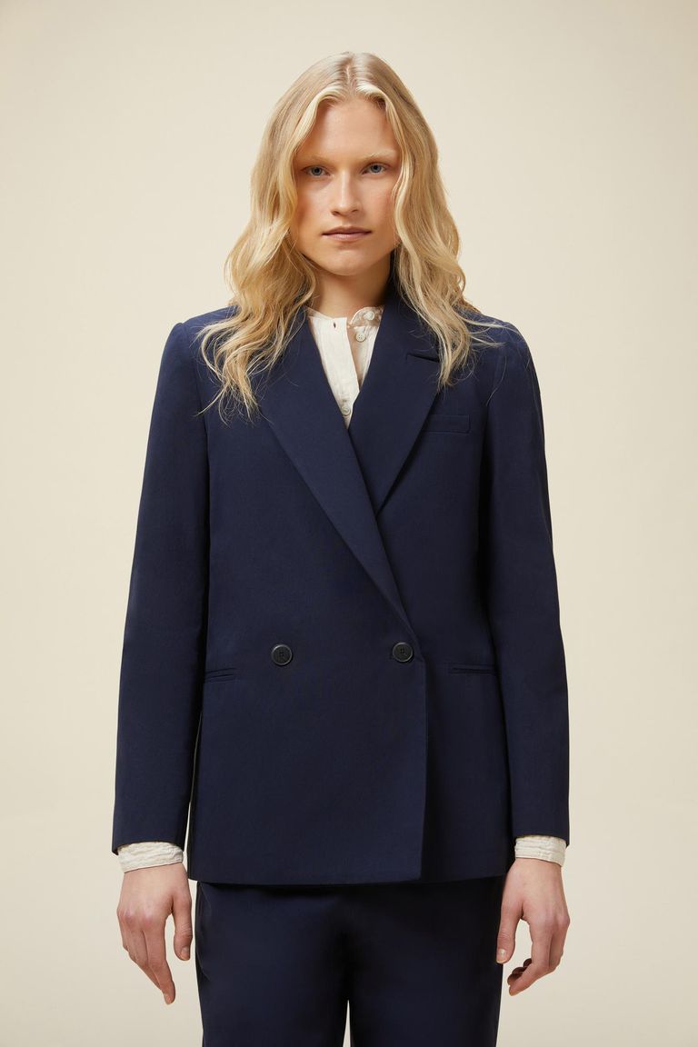 Double-breasted jacket in cotton and nylon canvas navy