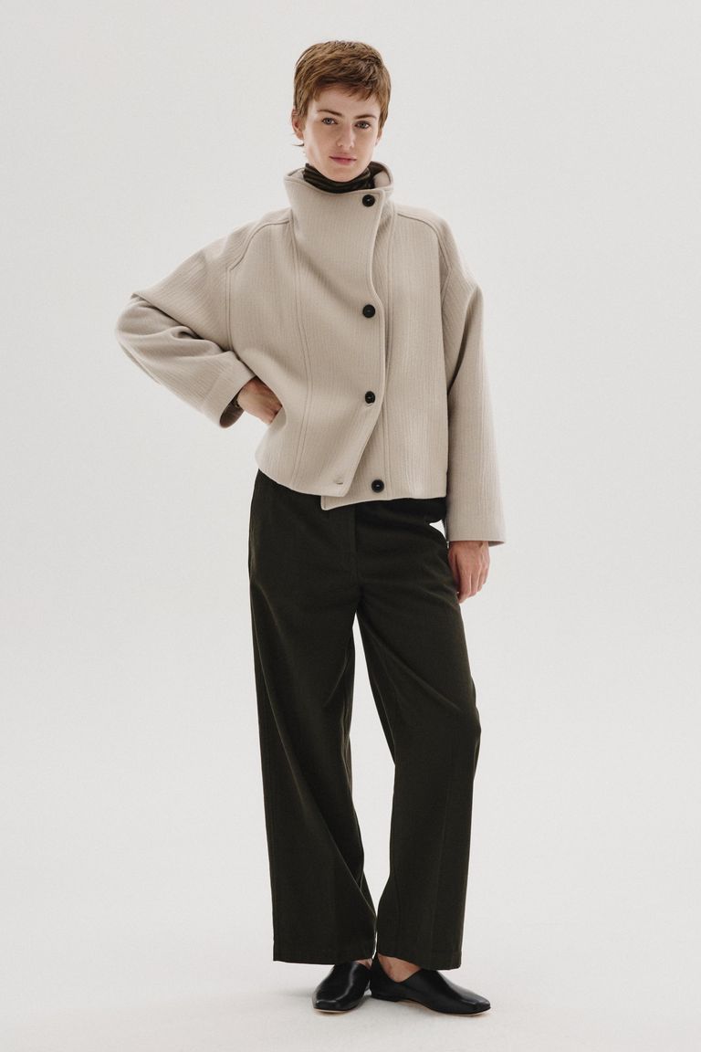 Pantalone con elastico in flanella di cotone e lana foresta