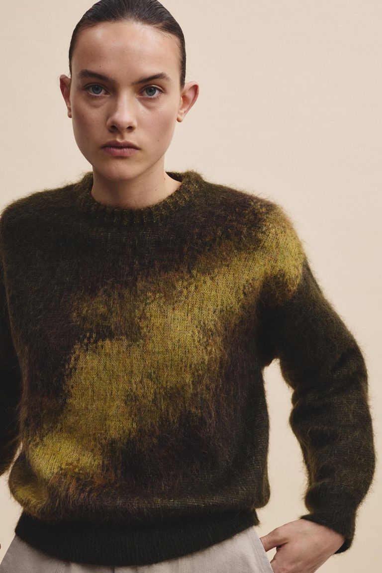 Jacquard mohair crewneck sweater