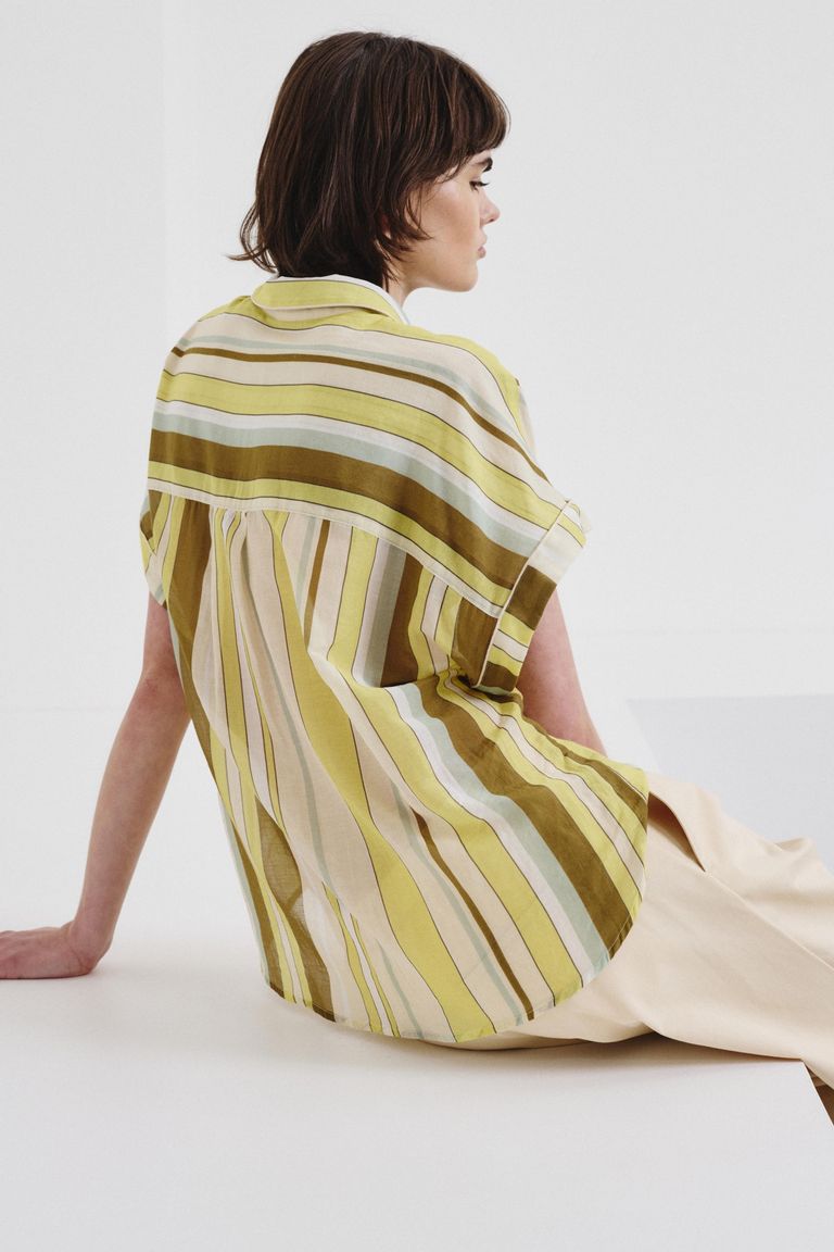 Camicia in chiffon di cotone e seta rigato