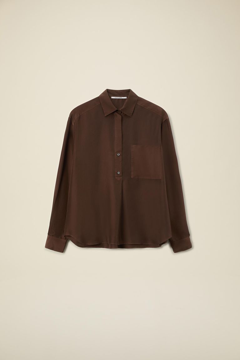 Camicia con abbottonatura a polo in habotai di seta