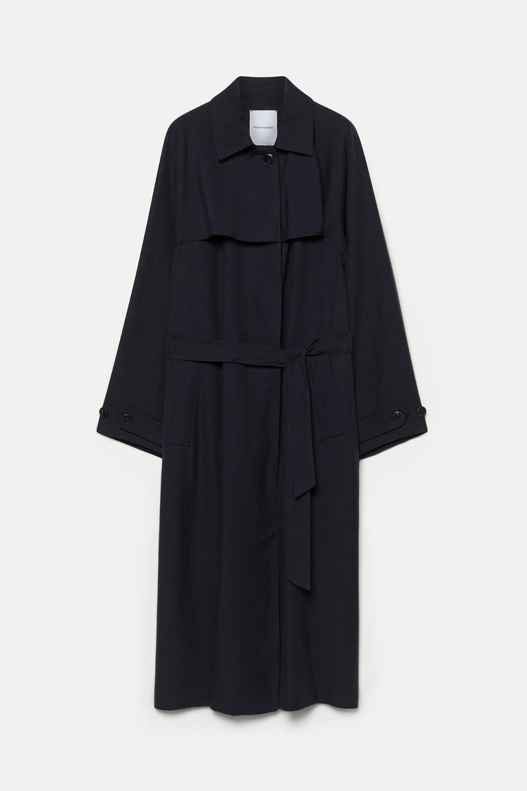 Trench coat in fluid Tencel twill midnight blue