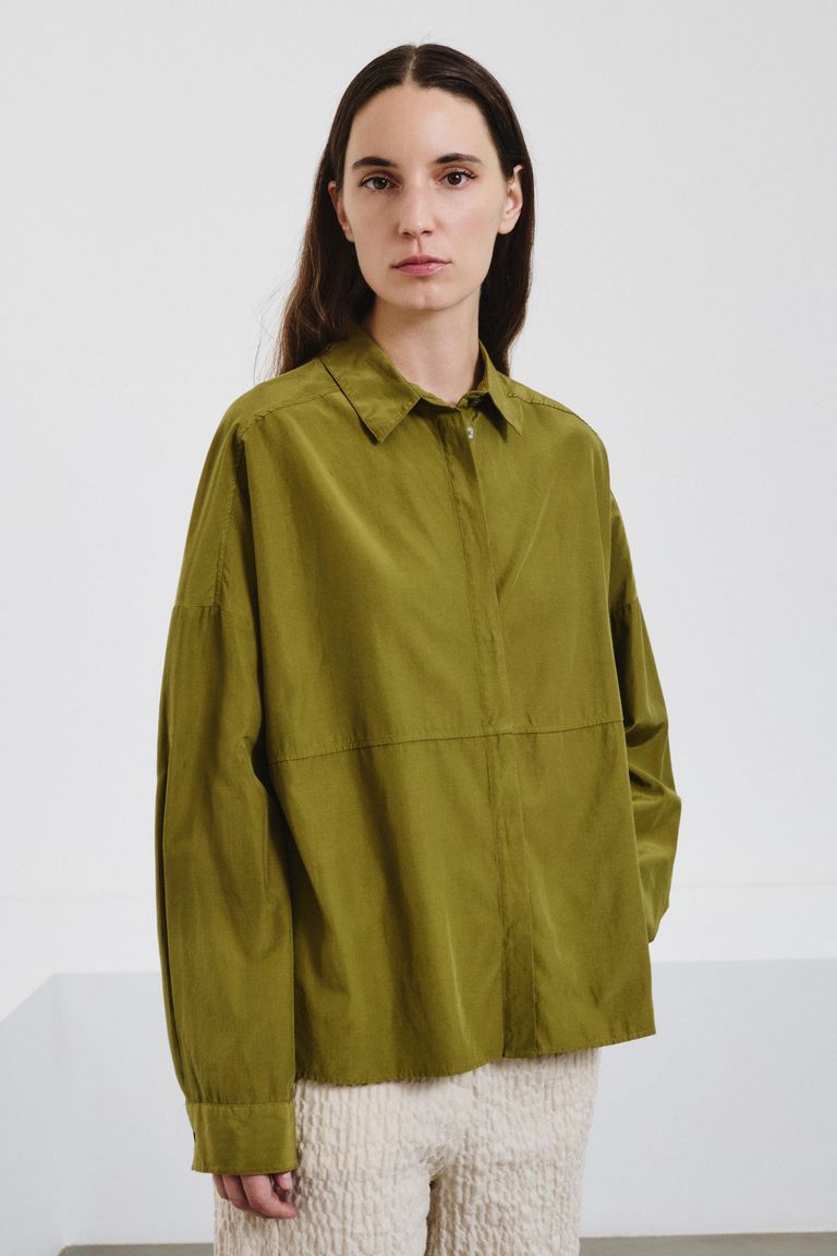 Habutai silk and cotton shirt avocado