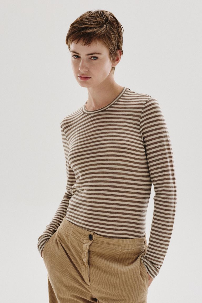 T-shirt in jersey rigato di lana