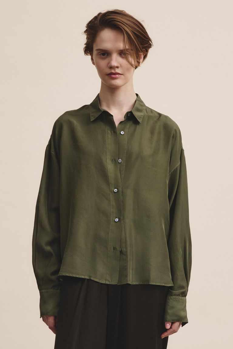 Camicia in habutai di seta salvia