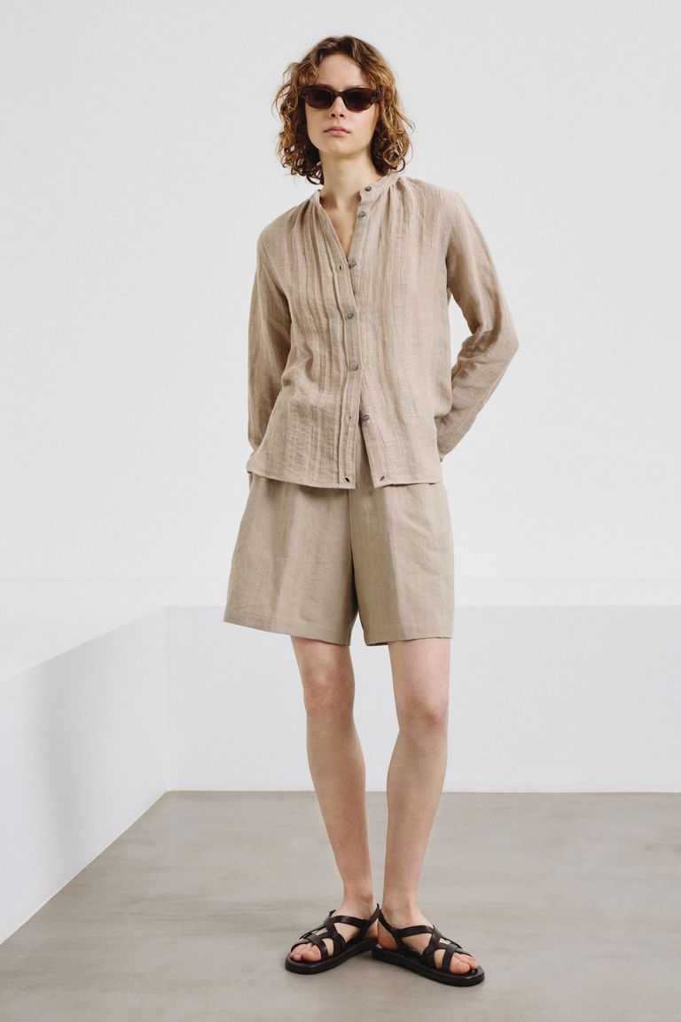 Linen and cotton panama-weave shorts