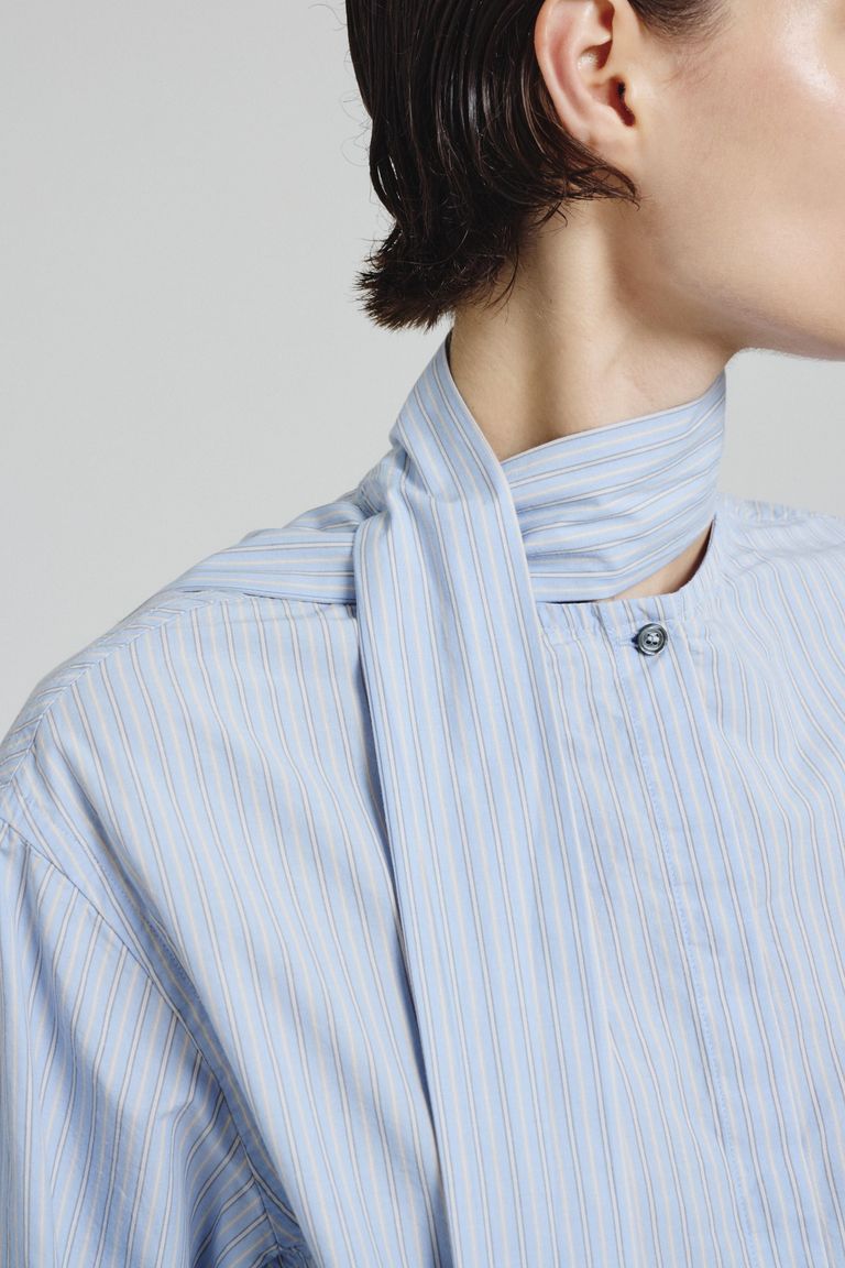 Shirt with scarf in striped poplin