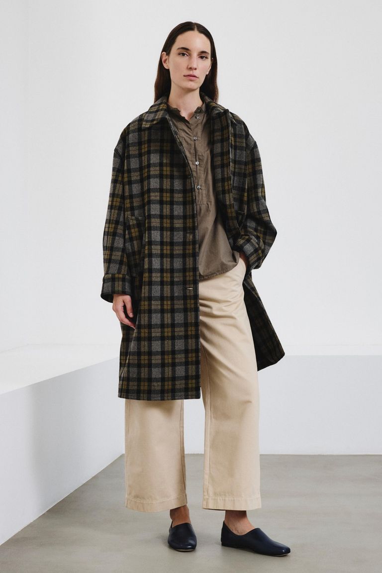 Chemise en popeline de coton avec patte polo kaki