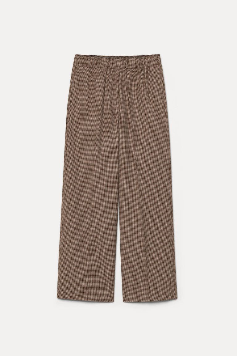 Elasticated-waist trousers in houndstooth flannel gianduia