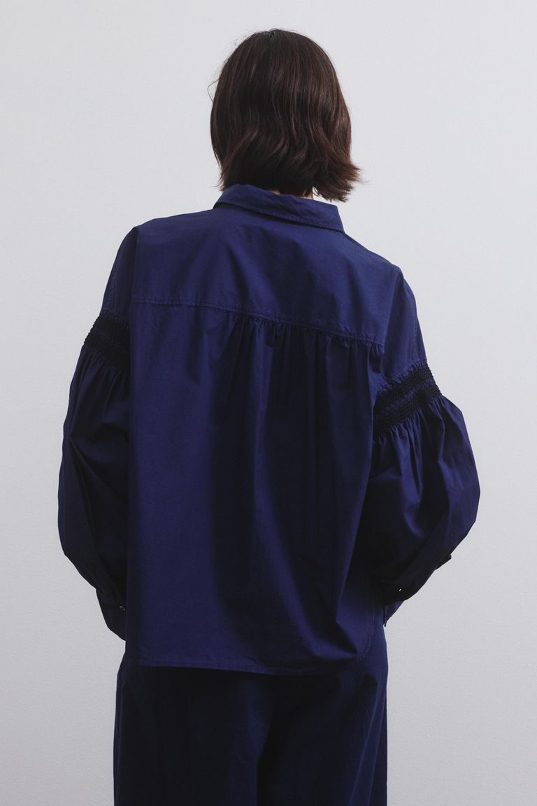 Embroidered poplin shirt midnight blue