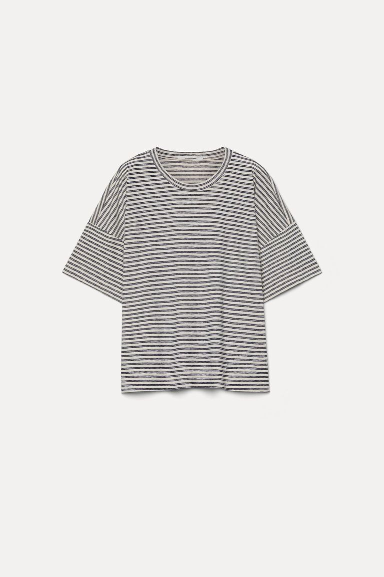Oversized striped cotton and linen jersey T-shirt