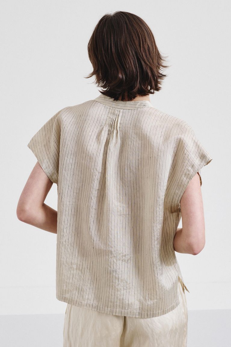 Striped shantung top in viscose, linen, and silk