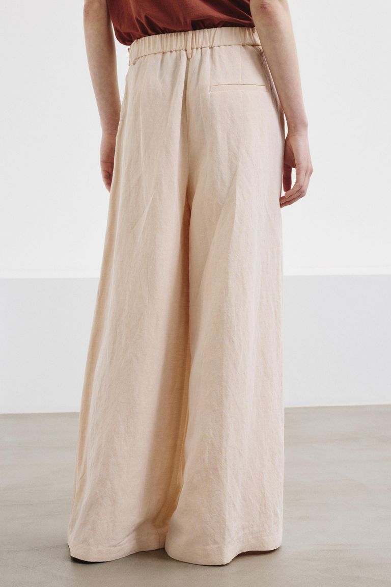 Wide-leg slubbed cotton trousers