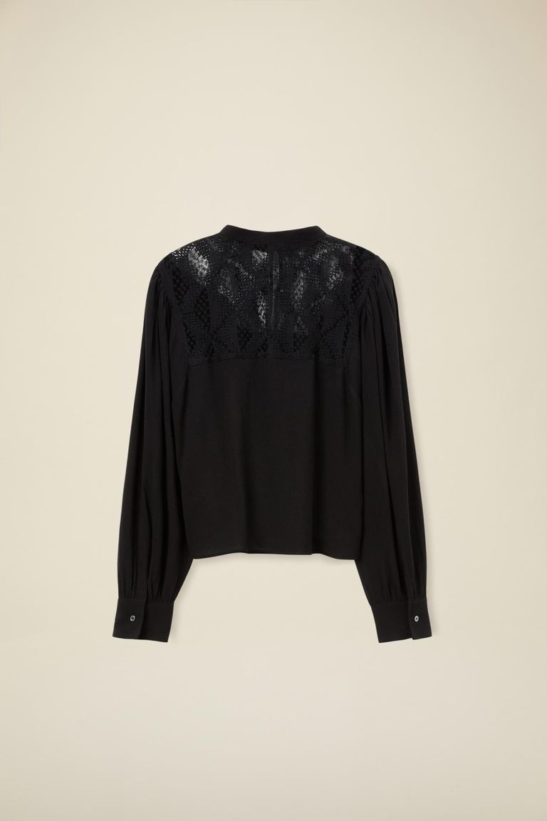 Camicia in garza con plastron di pizzo