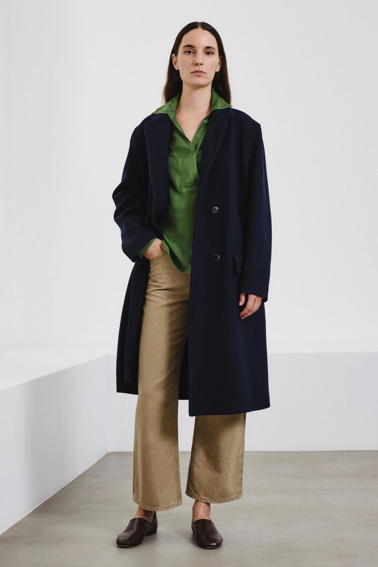 Wool and cashmere cloth coat dark blue